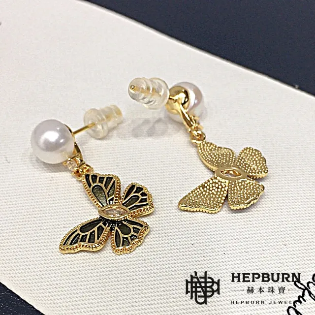 【赫本珠寶】($888)設計款-復古茶色蝴蝶天然淡水法式耳環