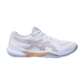 【asics 亞瑟士】GEL-Tactic 13 2E 女 排球鞋 寬楦 穩定 包覆 回彈 白 金 匹克球(1073A084-102)