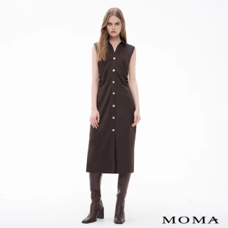 【MOMA】簡約 M+ 法式浪漫女人曲線抓皺金釦洋裝(咖啡色)