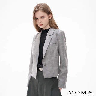 【MOMA】學院風格紋微短版西裝外套(灰色)