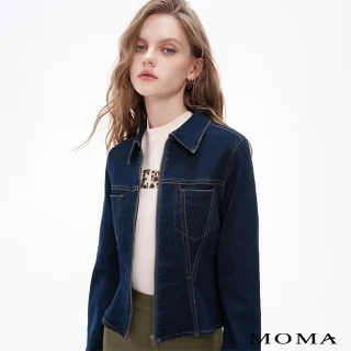【MOMA】俏麗佳人收腰傘襬微短版丹寧外套(深藍色)