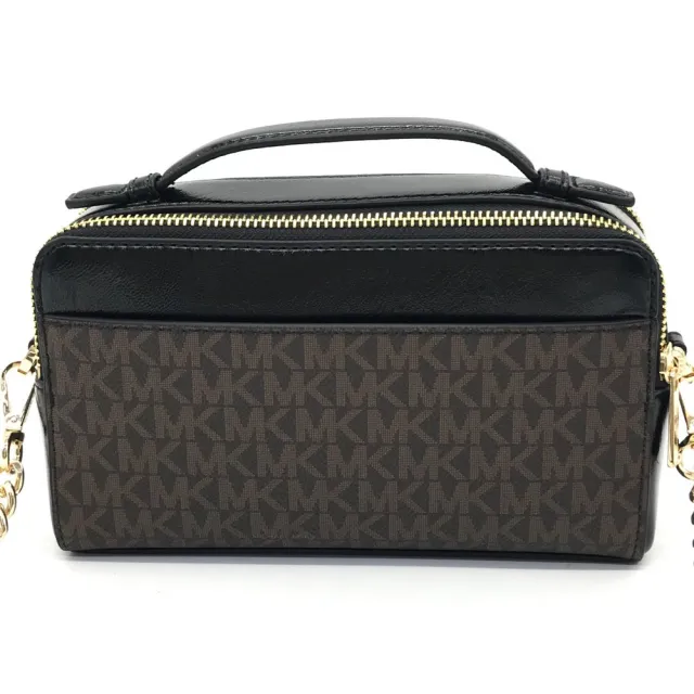 【Michael Kors】MK Logo雙拉鍊手提斜背兩用包(咖)
