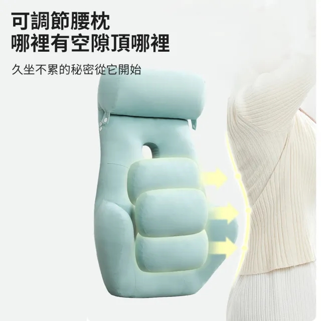 【MR.Easy】圓枕可調節記憶棉靠腰墊 加寬加高上班族座椅護腰靠墊 人體工學護背椅背墊 辦公室久坐透氣靠枕