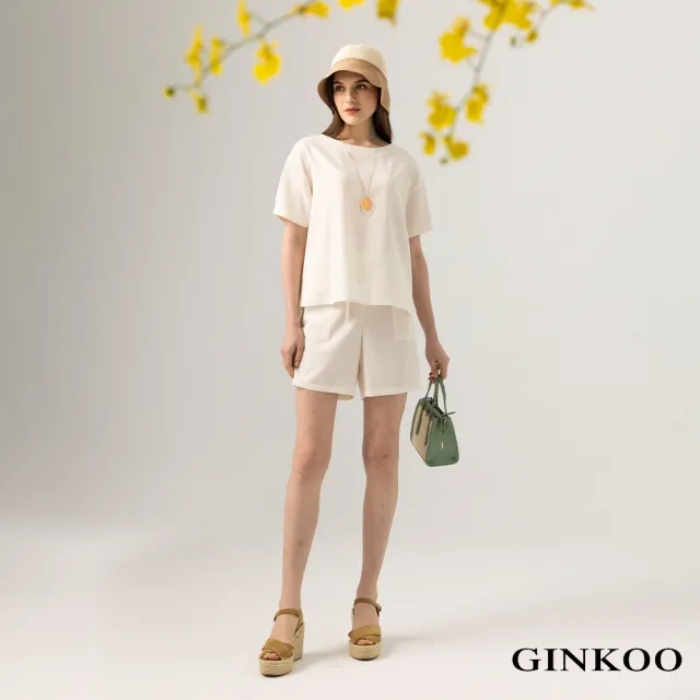 【GINKOO 俊克】假綁帶鬆緊短褲