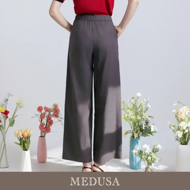 【MEDUSA 曼度莎】現貨-高腰打褶涼感天絲長寬褲 - 2色（M-XL）｜女寬褲 涼感天絲 休閒長褲(601-74602)