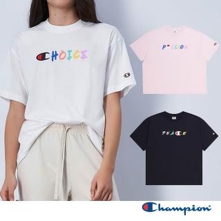 【Champion】官方直營 女款-拼色LOGO字樣短袖TEE-3色(117238-歐規)