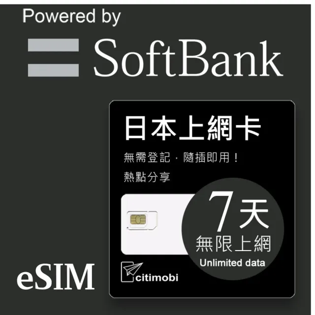 【citimobi】eSIM日本7天吃到飽不降速(日本網卡 吃到飽 不降速 日本 網卡 沖繩 大阪 北海道 eSIM)