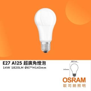 【Osram 歐司朗】6入 LED燈泡 14W 14瓦 E27 超廣角燈泡 高效發光 優質光 居家照明燈(白光 自然光 黃光)