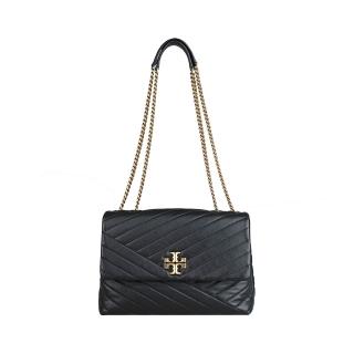 【TORY BURCH】TORY BURCH Kira 金屬T字LOGO納帕皮革斜紋絎縫斜背鍊帶包(黑)