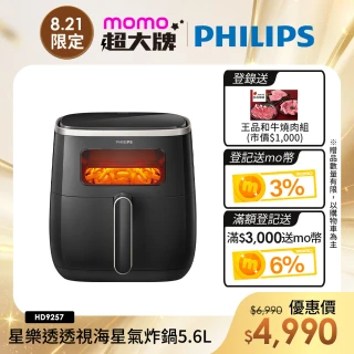 【Philips 飛利浦】星樂透透視海星氣炸鍋5.6L(HD9257/80)