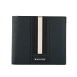 【BALLY】Trasai 防刮牛皮黑白條紋對開8卡短夾(深藍色)