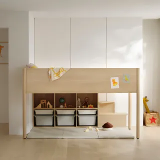 【iloom 怡倫家居】DOODLE 上下舖床架 後方階梯櫃(床架 雙層床 單人床架 雙人床架 兒童床架)