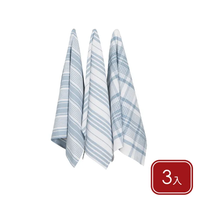 【NOW】美國 Jumbo純棉擦拭布3入 水藍格紋91x61cm / 廚房抹布 清潔布 擦拭布 茶巾