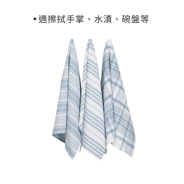 【NOW】美國 Jumbo純棉擦拭布3入 水藍格紋91x61cm / 廚房抹布 清潔布 擦拭布 茶巾
