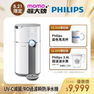 【Philips 飛利浦】智能雙效UV-C滅菌/RO過濾瞬熱淨水機(ADD6910主機內含濾芯)