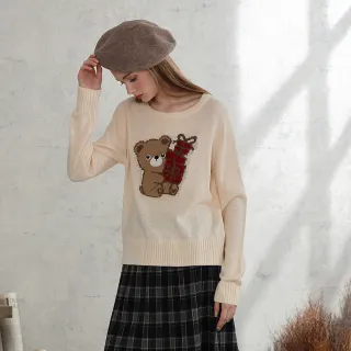 【CUMAR】可愛禮物小熊針織上衣(藍 粉 杏)