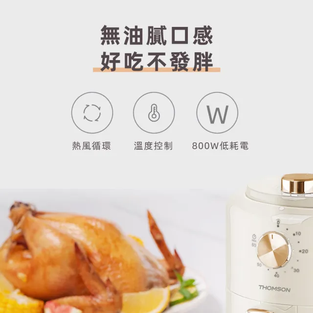 【THOMSON】2L 輕巧唯美氣炸鍋 TM-SAT28A(小資 租屋 健康餐 送禮 濾油架 不沾鍋 安全斷電)