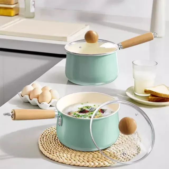 【QHL 酷奇】多款任選 陶瓷不沾鍋牛奶鍋-附鍋蓋-18/20CM(燉鍋/湯鍋/泡麵鍋)