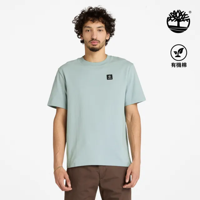 【Timberland】男款藍銀色徽章LOGO短袖T恤(A42P5EYM)