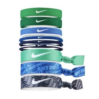 【NIKE 耐吉】混搭式髮圈9入 N0003537305OS綠藍黑(一組9入 運動髮圈 髮飾 健身 彈性 貼合 矽膠固定 防滑)