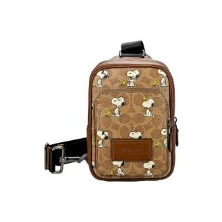 【COACH】X PEANUTS史努比圖印C LOGO PVC拼接素面皮革方型小款單肩胸背斜後背男包