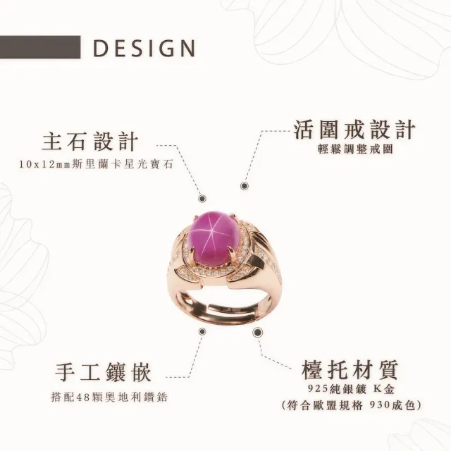 【幸福珠寶】KING 紅寶石戒指 法國星鑽(六道星芒 貓眼 Happy  母親節禮物  )