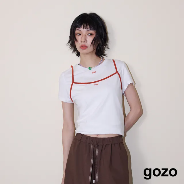 【gozo】A｜撞色滾邊假兩件合身涼感上衣(兩色)