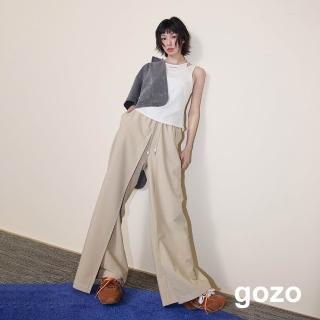 【gozo】A｜好比例配色壓線裙片造型寬褲(兩色)