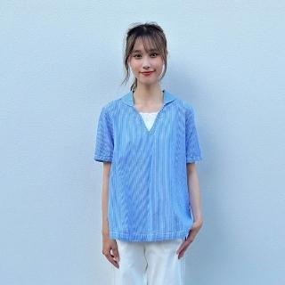 【Hana Mokuba】花木馬日系女裝V領線條襯衫感上衣(上衣)