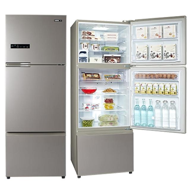 SAMPO聲寶SR-C48DV為475公升一級能效變頻系列三門冰箱，採用迴圈冷流柵板技術與AIE模式，具備LED照明燈，冷凍庫與冷藏庫設計。右開門方式，尺寸為寬度66公分、深度71-80公分，無霜設計，容積範圍401L-500L，提供長久保固服務。