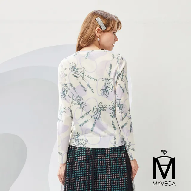 【MYVEGA 麥雪爾】MA羊毛柔霧水彩感印花針織外套-淺紫(通勤風/)