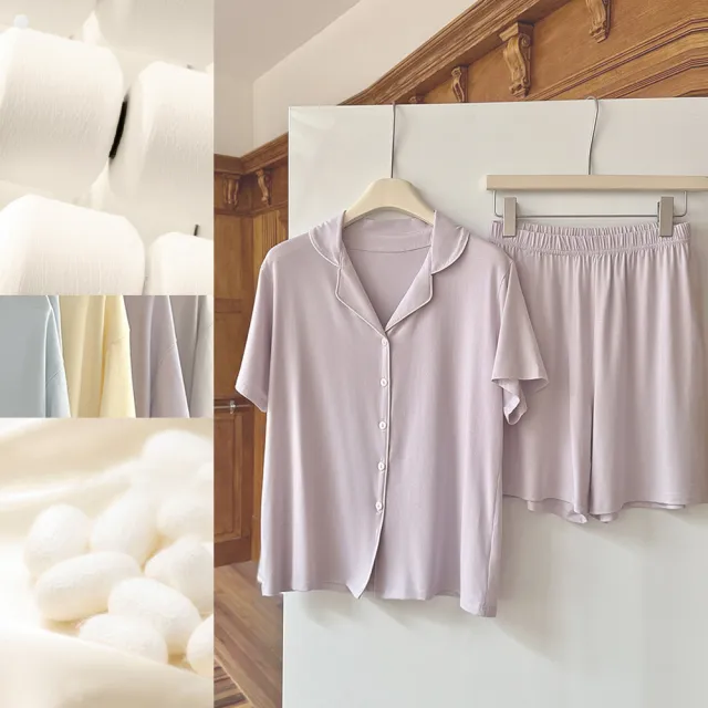 【BODYAIR】涼滑感蠶絲短袖睡衣套裝(家居.居家服.居家褲.CASUAL)