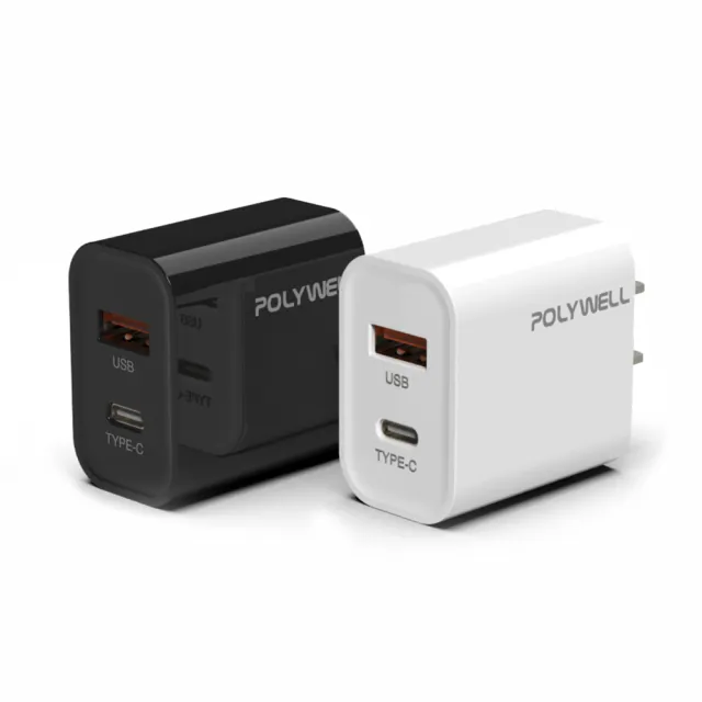 【POLYWELL】20W PD快充頭 雙孔USB Type-C充電器(手機旅充 iPhone/安卓通用)