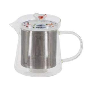 【YU Living 信歐傢居】日本進口 花語小鳥耐熱茶壼 520ml(日系風格 玻璃 茶壼)