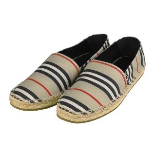 【BURBERRY 巴寶莉】BURBERRY 條紋草編平底漁夫鞋(男鞋/典藏米)