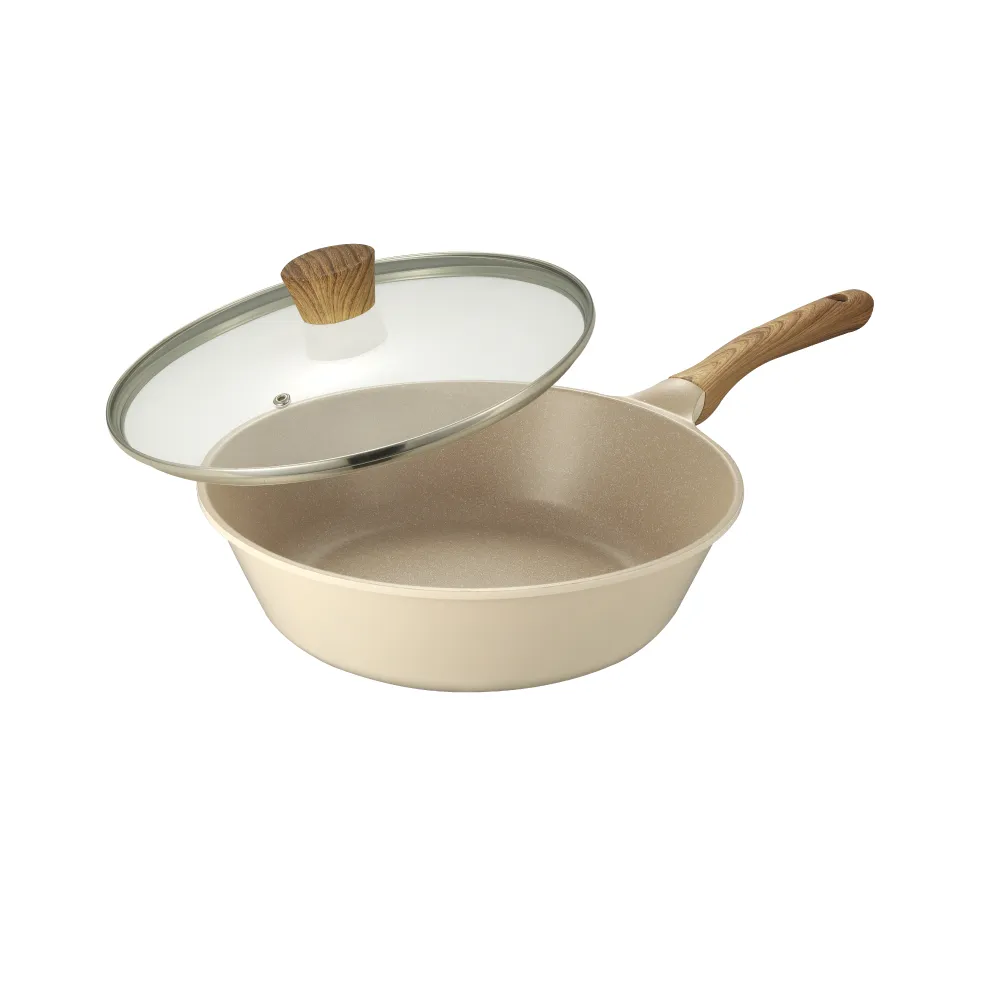 【Queen Chef】CREAM 韓國厚釜鑄造奶油大理石IH不沾炒鍋(炒鍋+蓋 28CM 不挑爐具)