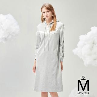 【MYVEGA 麥雪爾】MA連帽抽繩休閒風短洋裝-淺灰(素色洋裝/)