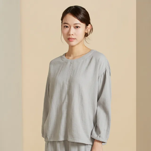【YVONNE 以旺傢飾】雙層棉素面長袖上衣-寧靜灰