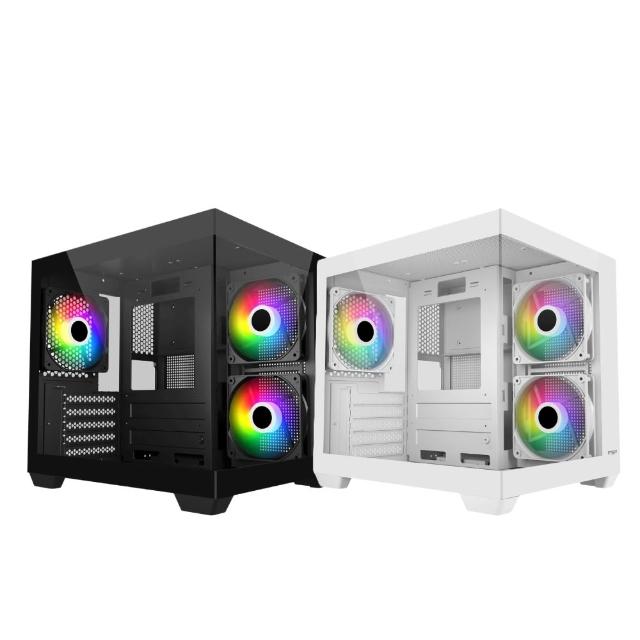 【FSP 全漢】S140 超值海景機殼 黑/白(M-ATX/雙面玻璃/電源分艙/附ARGB風扇3個/可240水冷)
