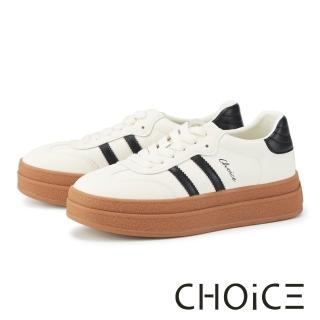 【CHOiCE】復古條紋牛皮綁帶厚底休閒鞋(米白)