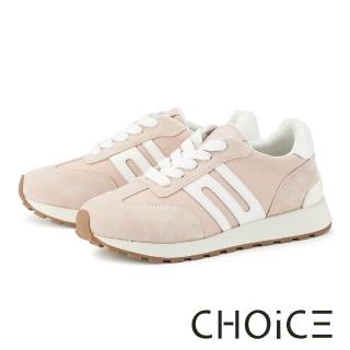 【CHOiCE】異材質拼接復古綁帶平底休閒鞋(粉紅)