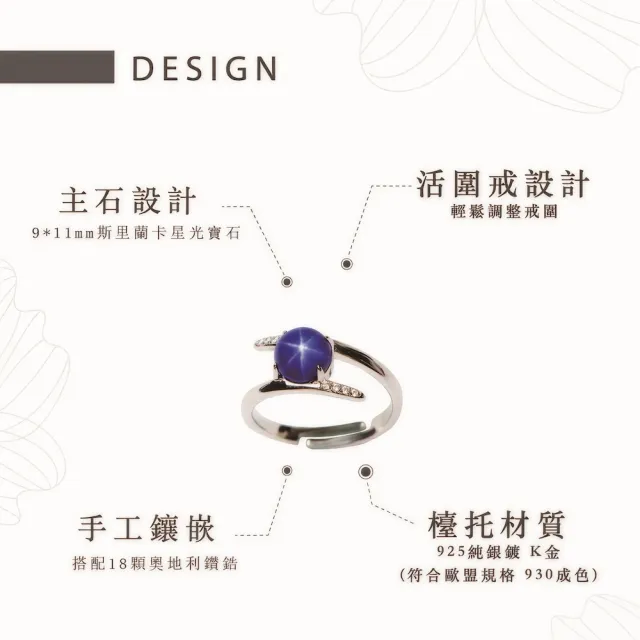 【幸福珠寶】母親節禮物  奧莉亞｜藍寶石戒指(法國星鑽 六道星芒 貓眼)
