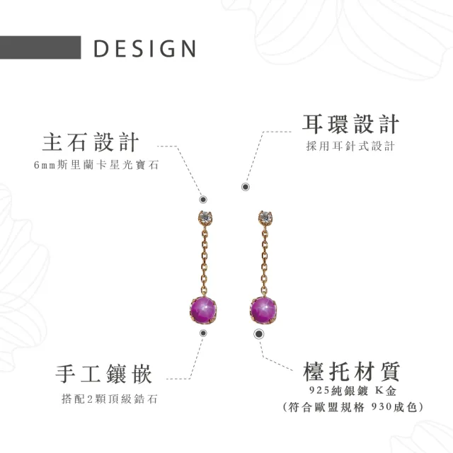 【幸福珠寶】母親節禮物  閃耀的星｜法國星鑽紅寶石耳環(法國星鑽 貓眼)