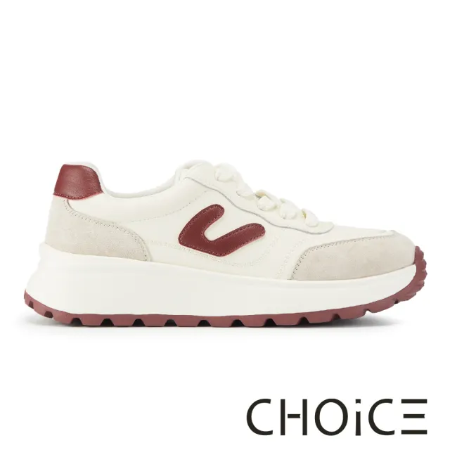 【CHOiCE】復古雙皮質拼接厚底綁帶休閒鞋(紅色)