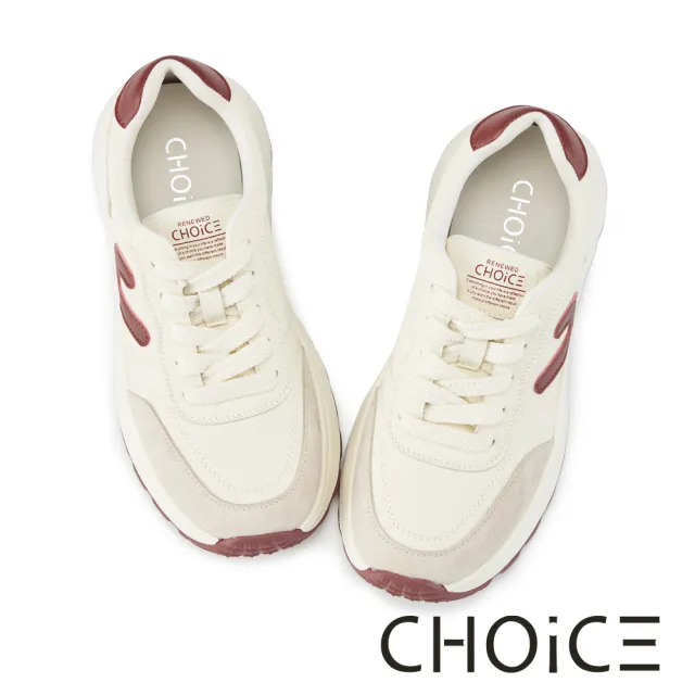 【CHOiCE】復古雙皮質拼接厚底綁帶休閒鞋(紅色)