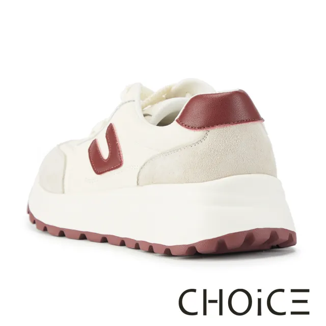 【CHOiCE】復古雙皮質拼接厚底綁帶休閒鞋(紅色)