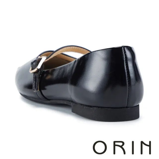 【ORIN】牛漆皮金飾方頭瑪莉珍平底鞋(黑色)