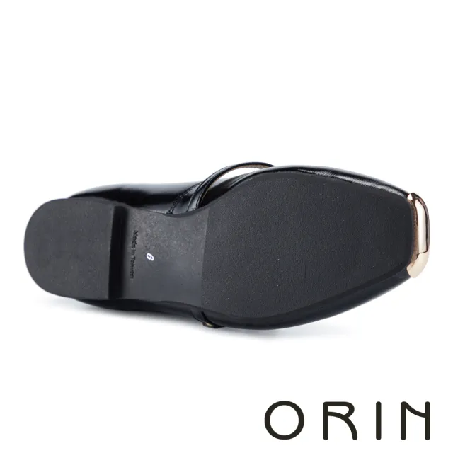 【ORIN】牛漆皮金飾方頭瑪莉珍平底鞋(黑色)