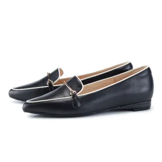 【ORIN】尖頭牛皮金屬橫飾平底樂福鞋(黑色)