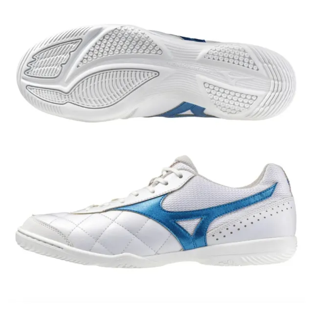 【MIZUNO 美津濃】MRL SALA CLUB IN 男女款 寬楦 室內足球鞋(Q1GA241602 Q1GA241603 白藍 藍白)